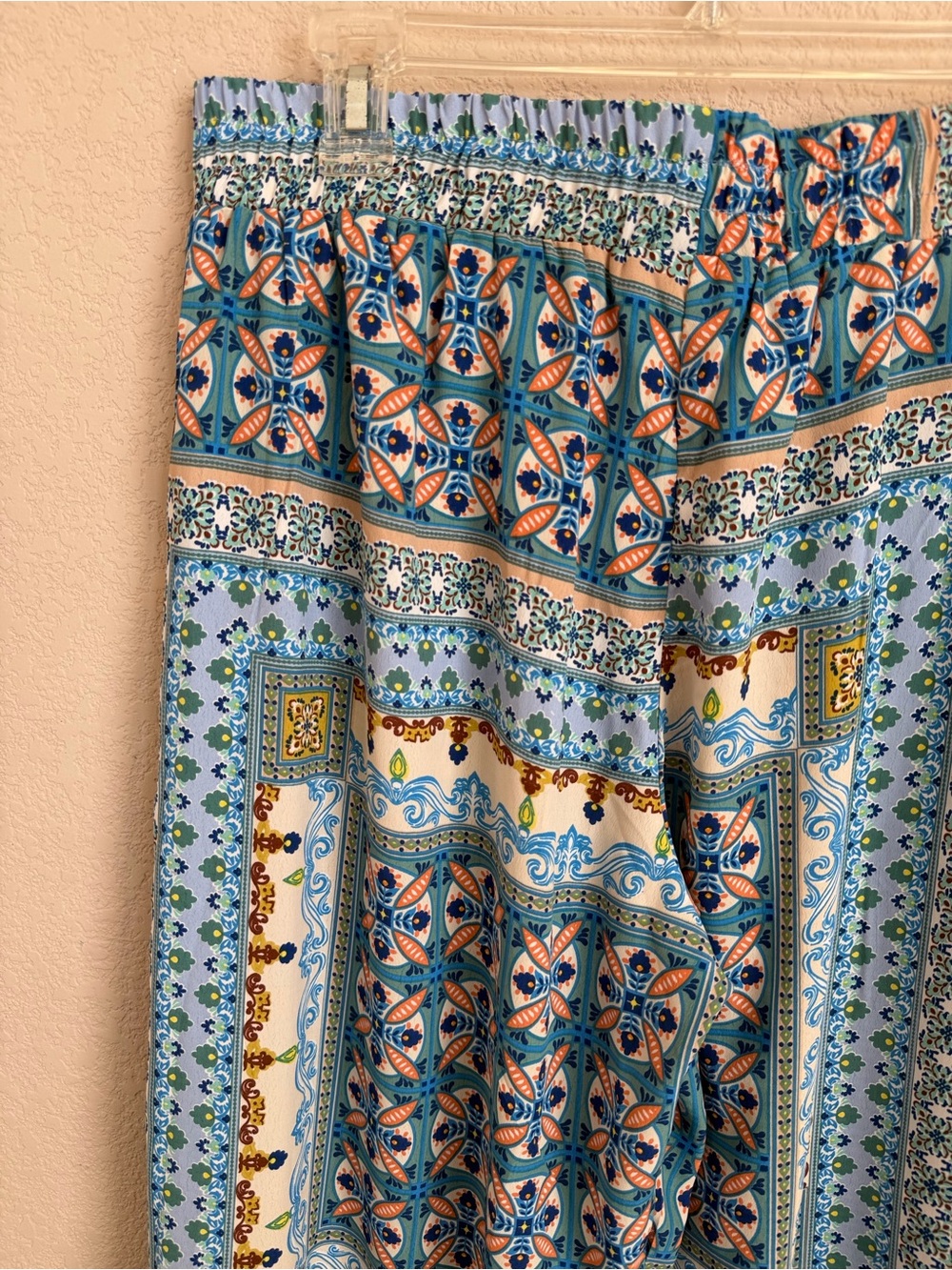 Umgee USA Wide Leg Palazzo Pants L Blue Boho Medallion Tile Print Coastal Flowy - Picture 11 of 14